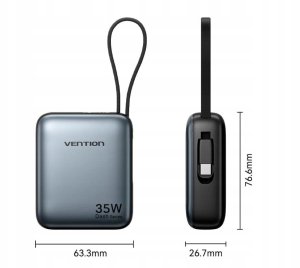 Vention 10000mAh 35W PD z wbudowanym kablem USB-C beżowy 10