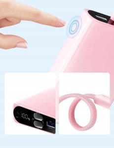 Vention 10000 mAh USB-C + Lightning + USB-A 22.5W z wyświetlaczem LED różowy 3
