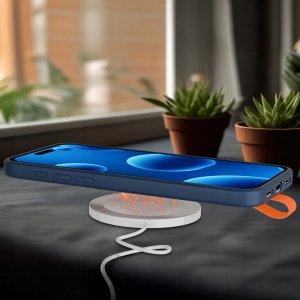 Etui z Paskiem na palec Matowe GRANATOWE do iPhone 16 |do MagSafe +Szkło 4