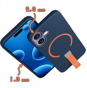 Etui z Paskiem na palec Matowe GRANATOWE do iPhone 16 |do MagSafe +Szkło 6
