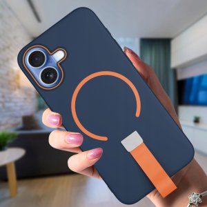 Etui z Paskiem na palec Matowe GRANATOWE do iPhone 16 |do MagSafe +Szkło 8