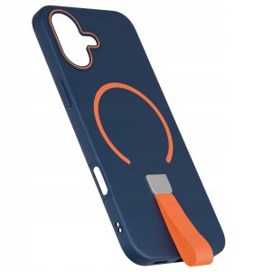 Etui z Paskiem na palec Matowe GRANATOWE do iPhone 16 |do MagSafe +Szkło 10