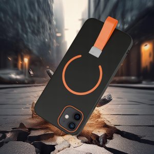 krainaGSM Etui z Paskiem na palec Matowe CZARNE do iPhone 12 |do MagSafe +Szkło 2