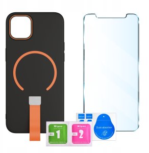 krainaGSM Etui z Paskiem na palec Matowe CZARNE do iPhone 12 |do MagSafe +Szkło 9