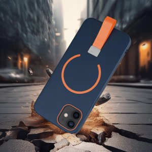 krainaGSM Etui z Paskiem na palec Matowe GRANATOWE do iPhone 12 |do MagSafe +Szkło 2