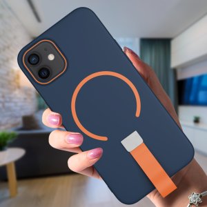 krainaGSM Etui z Paskiem na palec Matowe GRANATOWE do iPhone 12 |do MagSafe +Szkło 8
