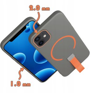 Etui z Paskiem na palec Matowe SZARE do iPhone 12 |do MagSafe +Szkło 6
