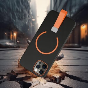 krainaGSM Etui z Paskiem na palec Matowe CZARNE do iPhone 12 Pro |do MagSafe +Szkło 2