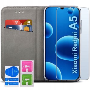 Etui Skórzane Zamykane MAGNETYCZNE CASE do Xiaomi Redmi A5 + SZKŁO 2