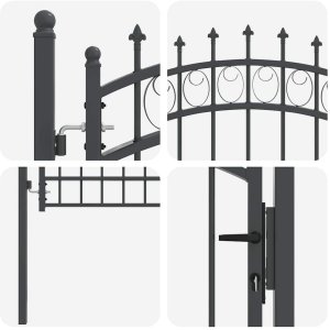 vidaXL Brama ogrodzeniowa z kolcami Z blokadą Szary 170 x 100 cm 6