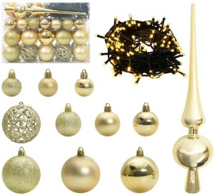 vidaXL Zestaw Bombek Choinkowych 61 pcs złoty Z tworzywa sztucznego 2