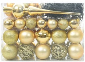 vidaXL Zestaw Bombek Choinkowych 61 pcs złoty Z tworzywa sztucznego 3