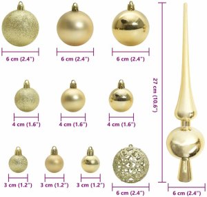 vidaXL Zestaw Bombek Choinkowych 61 pcs złoty Z tworzywa sztucznego 9