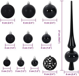 vidaXL Zestaw Bombek Choinkowych 120 pcs Czarny Z tworzywa sztucznego 9