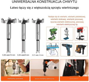 Zestaw Wierteł Forstner 16-Częściowy Zestaw Wierteł do Obróbki Drewna 12