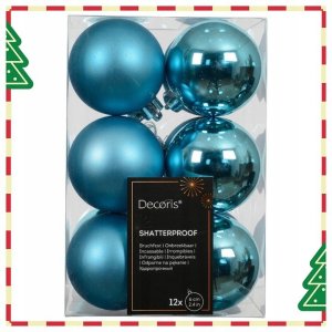 Bombki choinkowe zestaw 12 szt. niebieskie 6 cm błyszczące i matowe 2