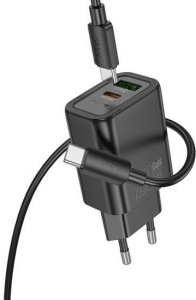 HOCO GaN charger lādētājs N61 USB A QC3.0 3A+Type C PD 20W (+type C to type C cable) black N61 black+c (6942007644273) 2