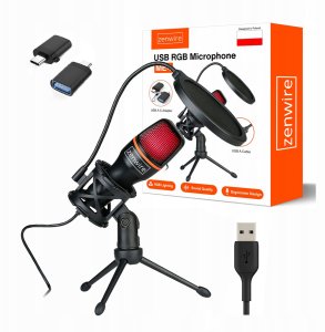 Mikrofon PROOVE Mikrofon Pojemnościowy Studyjny do Komputera PC Gamingowy RGB USB-C USB 3.0 Zenwire ME4 13
