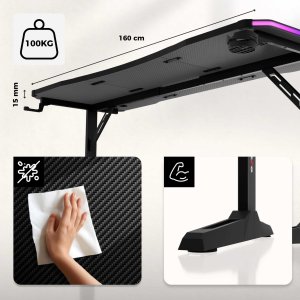 Biurko Huzaro Hero 4.6 RGB Black Czarne 160 cmx60 cm 14