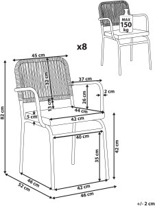 Zestaw 8 krzeseł ogrodowych z poduszkami TACENO Metal Szary 3
