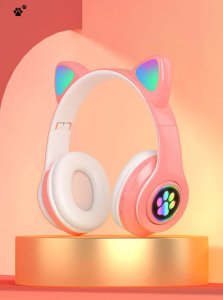 Słuchawki Bezprzewodowe Nauszne Dla Dzieci Kocie Uszy Kotek Bluetooth 6