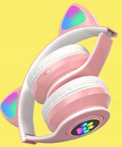 Słuchawki Bezprzewodowe Nauszne Dla Dzieci Kocie Uszy Kotek Bluetooth 7