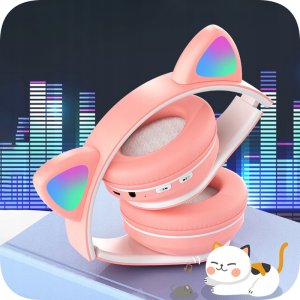 Słuchawki Bezprzewodowe Nauszne Dla Dzieci Kocie Uszy Kotek Bluetooth 8