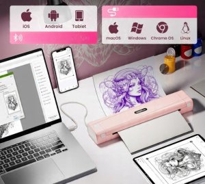 TATTMUSE Drukarka do tatuażu Bluetooth 10 arkuszy papieru różowa nowa 2
