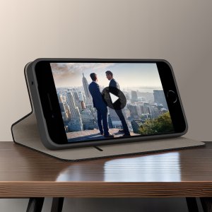 Etui z klapką do iPhone 7 | 8 Zamykane Czarne Futerał + Szkło 9H 3