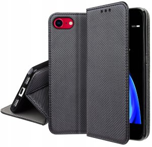 Etui z klapką do iPhone 7 | 8 Zamykane Czarne Futerał + Szkło 9H 4