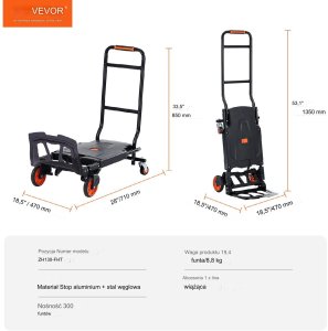 Wózek transportowy aluminiowy 136 kg 2w1 składany - wózek/platforma 6