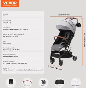 Składany Wózek Spacerowy dla Dzieci 03 lata Szary 2