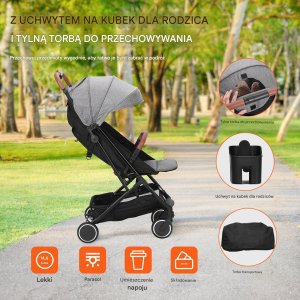 Składany Wózek Spacerowy dla Dzieci 03 lata Szary 6