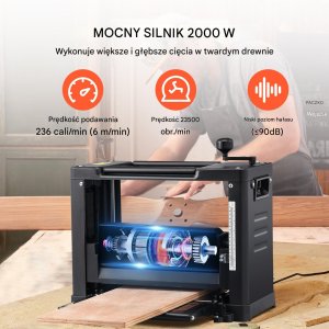Strugarka grubościówka 33cm 2000W 2 noże cicha twarde i miękkie drewno 5