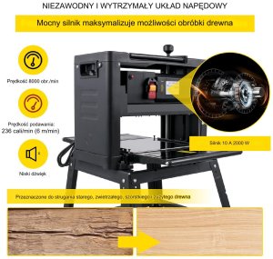 Strugarka grubościówka 13" 2000W z podstawą i odprowadzeniem wiórów 6