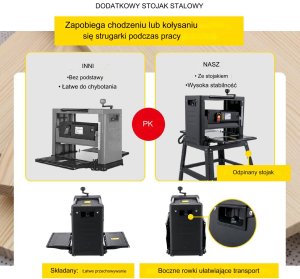 Strugarka grubościówka 13" 2000W z podstawą i odprowadzeniem wiórów 8