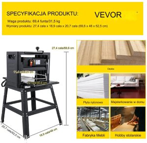 Strugarka grubościówka 13" 2000W z podstawą i odprowadzeniem wiórów 10