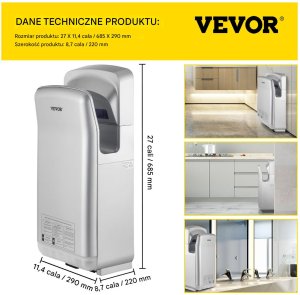 Vevor Kieszeniowa suszarka do rąk automatyczna 2000 W 8