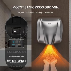 Vevor Elektryczna suszarka do rąk automatyczna cicha 1800W 2
