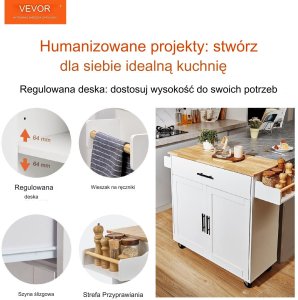 Wyspa kuchenna stół barowy regał szafka kredens na kółkach 119x70cm 13