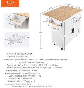 Wyspa kuchenna stół barowy regał szafka kredens na kółkach 119x70cm 8