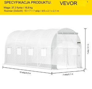 Szklarnia ogrodowa tunel foliowy 4,6x 2,1x2,1 m 6