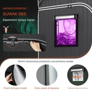 Namiot do uprawy hydroponicznej 120x60x180cm z oknem i tacą do roślin 8