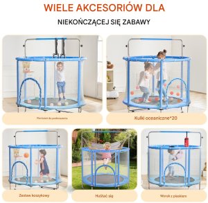 Trampolina mała domowa dla dzieci do domu i ogrodu z siatką 147 cm 7