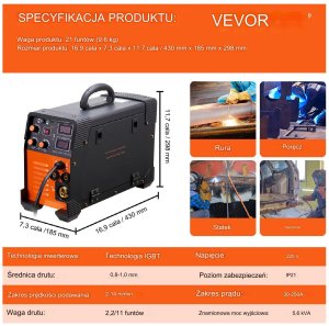Vevor Spawarka inwertorowa Przecinarka plazmowa 250A 220V MIG/MMA/TIG 10