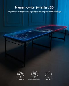 Stół do beer ponga z regulacją wysokości składany gra towarzyska 2,4m + LED 4