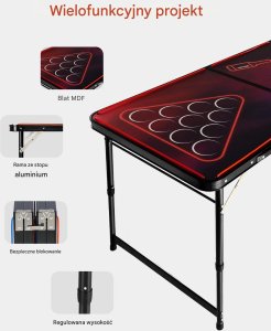 Stół do beer ponga z regulacją wysokości składany gra towarzyska 2,4m + LED 6