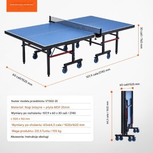 Stół do tenisa stołowego Vevor Stół do tenisa stołowego składany mocny ping pong 25 mm zestaw piłka siatka 6