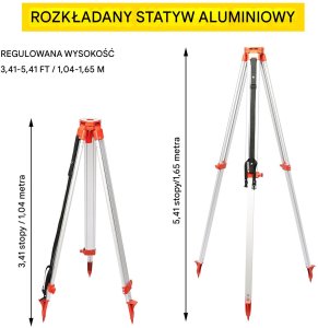 Poziomica laserowa obrotowa zielona 500m 360 z statywem i tyczką 5m 2
