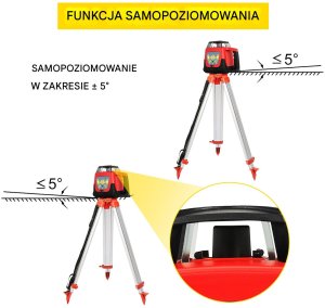 Poziomica laserowa obrotowa zielona 500m 360 z statywem i tyczką 5m 3